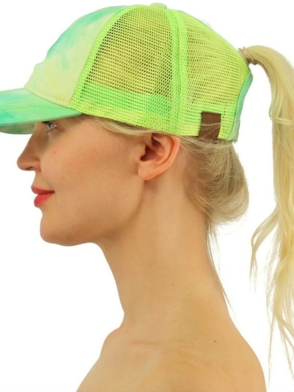 C.C Ponycap is a tie-dye mesh trucker hat